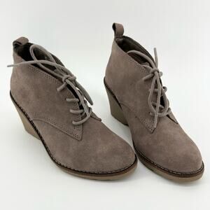 Sonoma Women's Suede Taupe Wedge Ankle Booties Wedge Size 7M Leather Upper Used